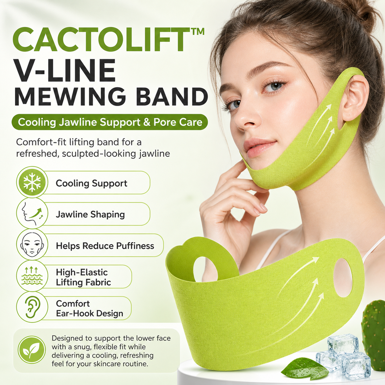 CactoLift™ V-Line Mewing Band – Cooling Jawline Support & Pore Care