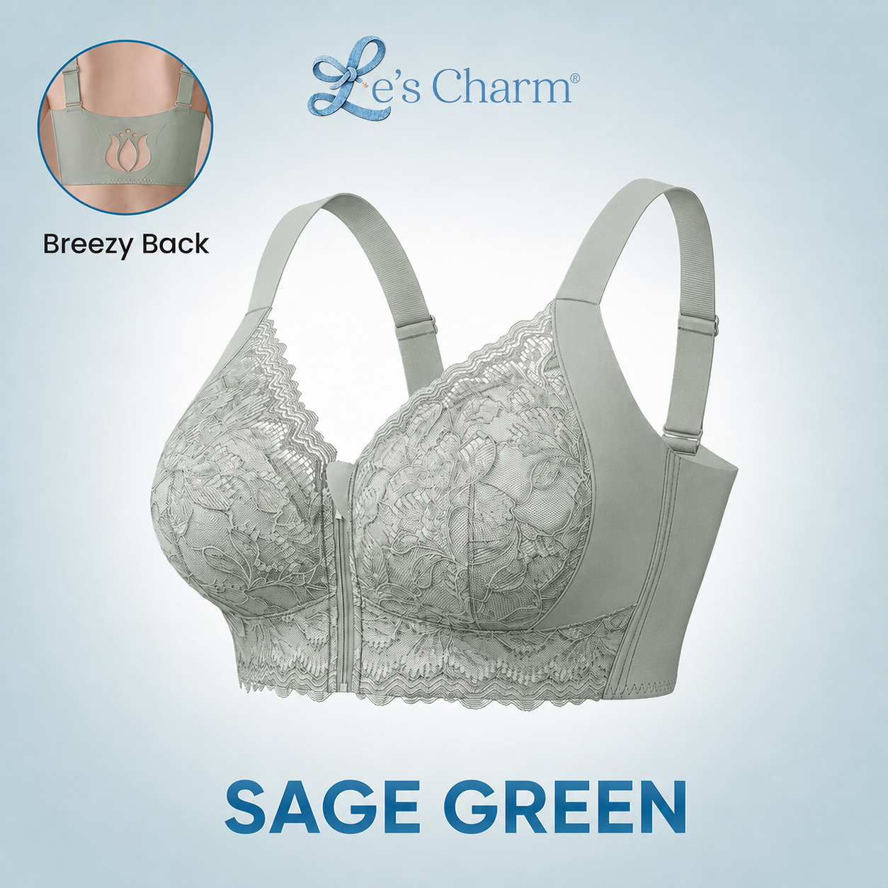 Le’s Charm - Ultra Soft Front Zip Wireless Lifting Bra